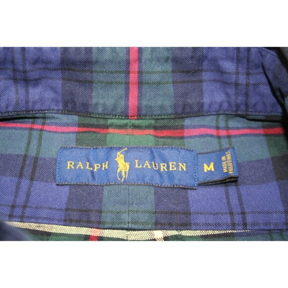 Ralph Lauren Blue Green Plaid Button‑Down Shirt Mens M Red Pony Classic Preppy - Picture 2 of 6